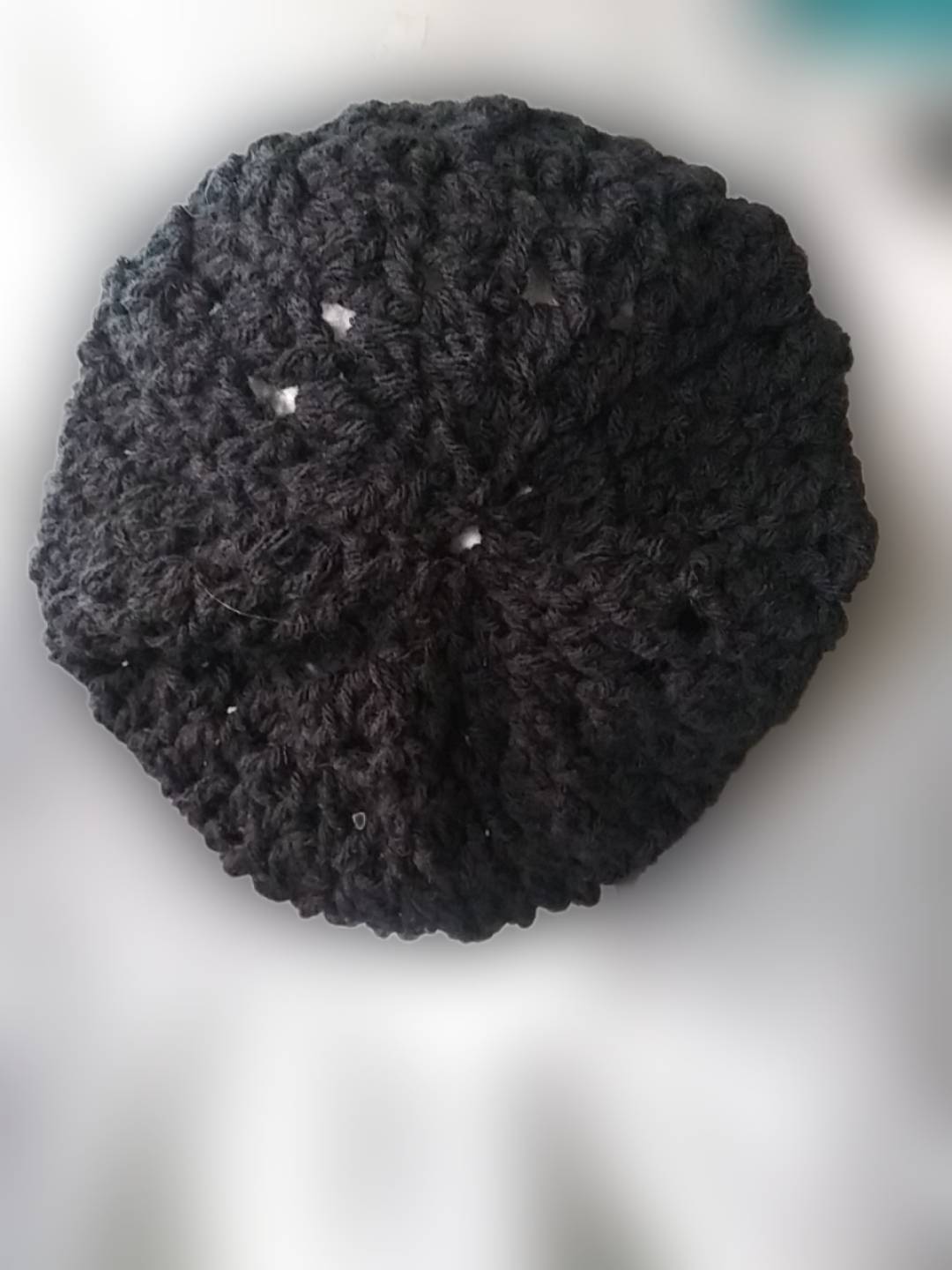Black Cluster Slouch Beanie, Men's and Women's Crochet Hat, Back View Custom Crochet by Half-Cracked Guru