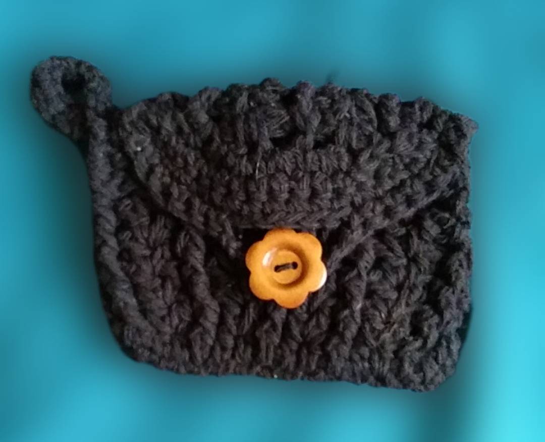 Black Cotton Crochet Privacy Pouch/ Card Holder, Custom Crochet by Half-Cracked Guru