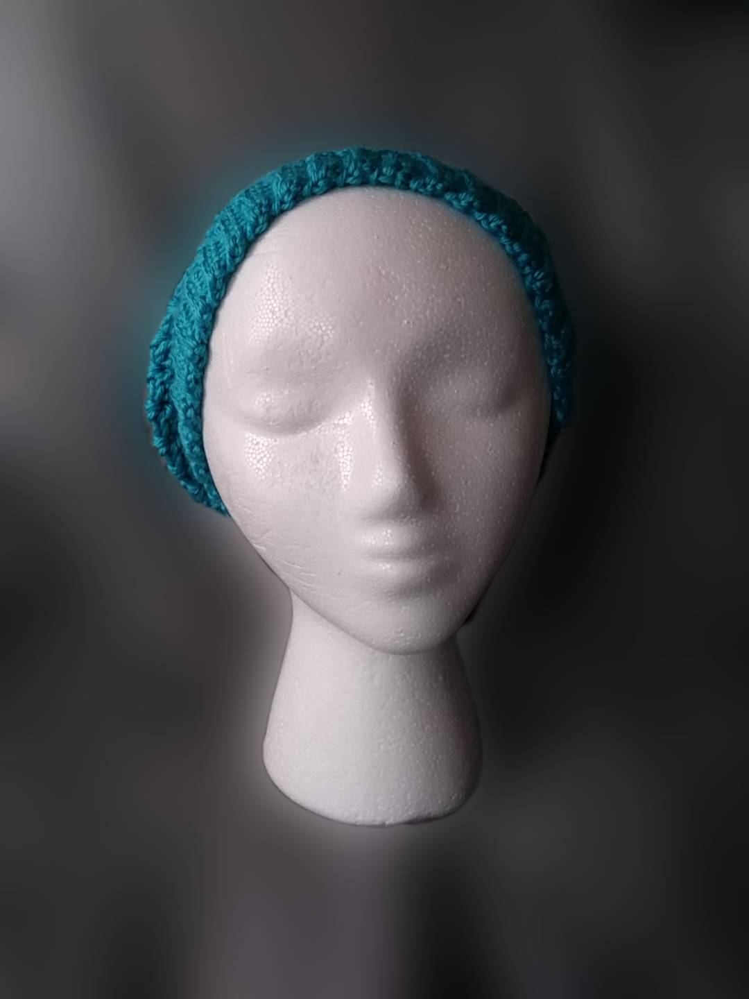 Blue Slouch Beanie, Men's and Women's Crochet Hat, Front Custom Crochet by Half-Cracked Guru