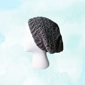 Comfy Gray Slouch Beanie Handmade Unisex Winter Hat, side view