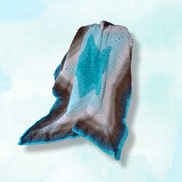 Cosmic Comfort Handmade Blue & Gray Star Shaped Throw Blanket, drape