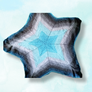 Cosmic Comfort Handmade Blue & Gray Star Shaped Throw Blanket, flat