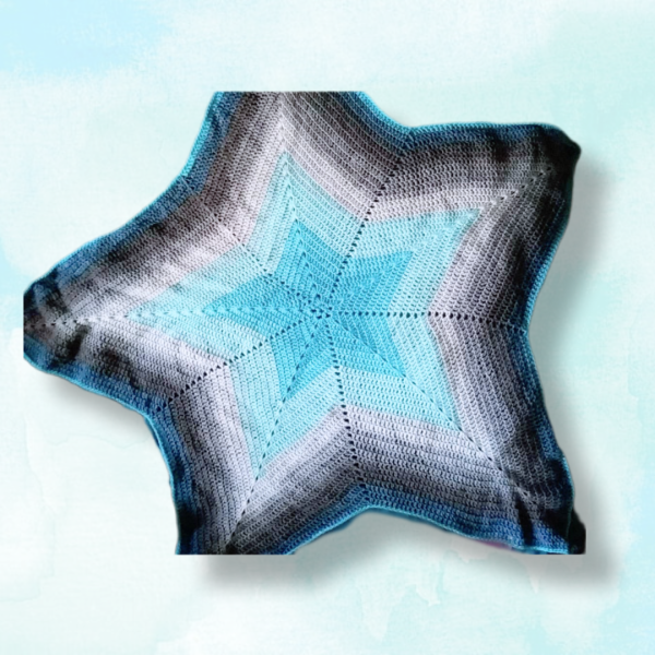Cosmic Comfort Handmade Blue & Gray Star Shaped Throw Blanket, flat