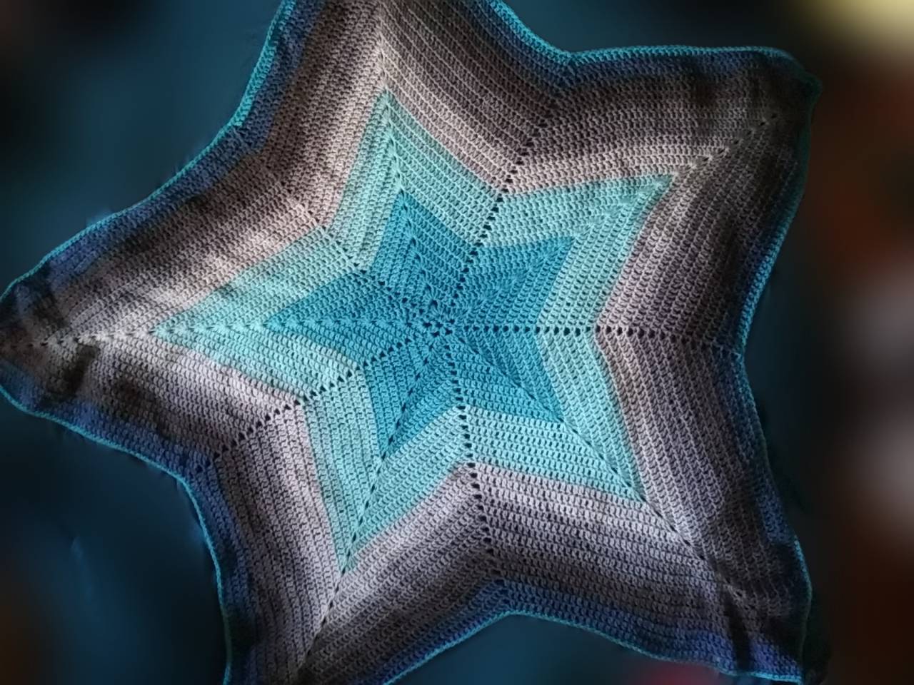 Crochet Star Throw, Soft Blanket in Shades of Blue and Gray, Custom Crochet by Half-Cracked Guru
