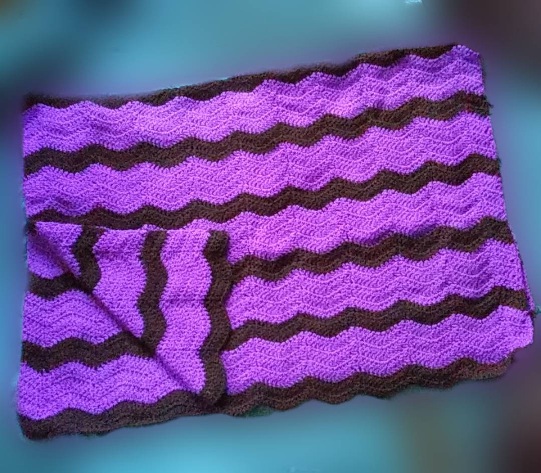 Purple and Black Wavy Crochet Throw, Custom Crochet by Half-Cracked Guru