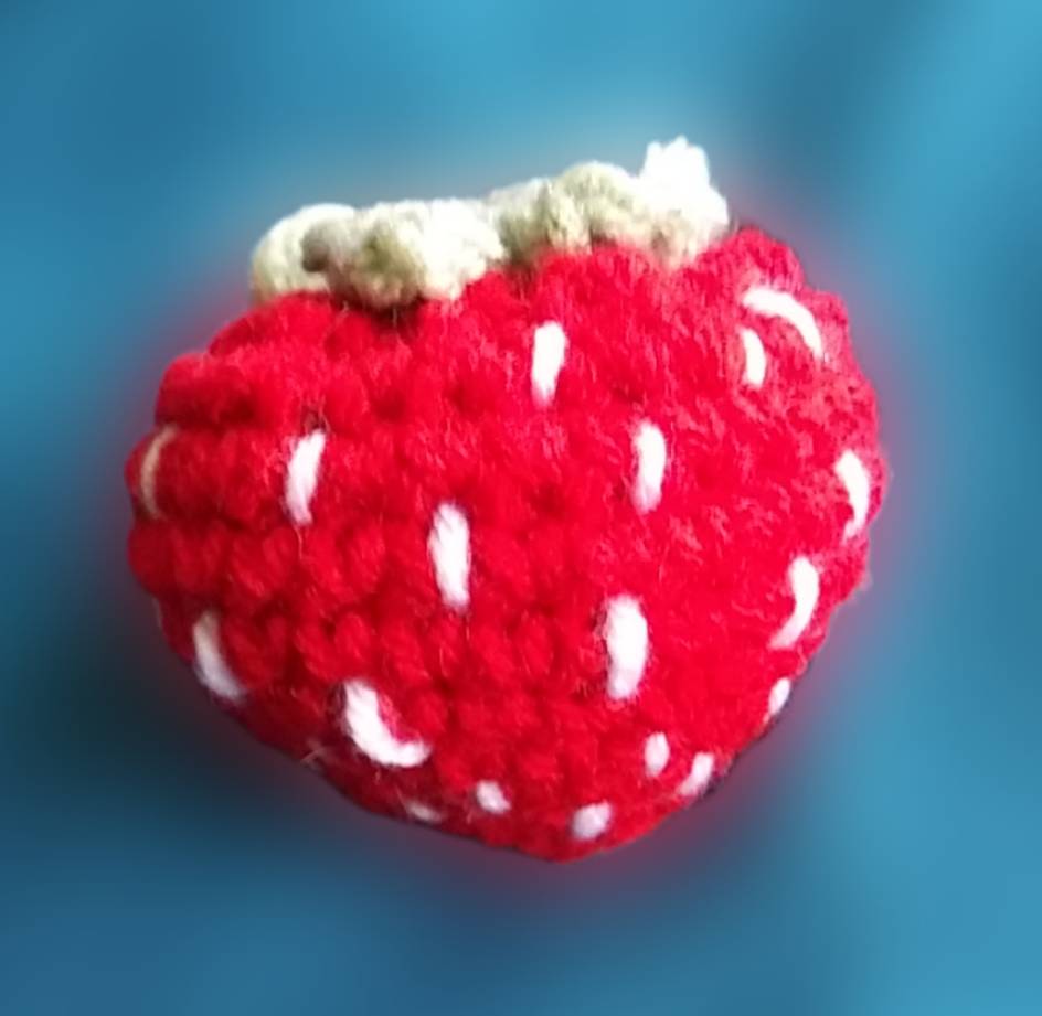 Small Crochet Strawberry Plushie 1, Custom Crochet by Half-Cracked Guru