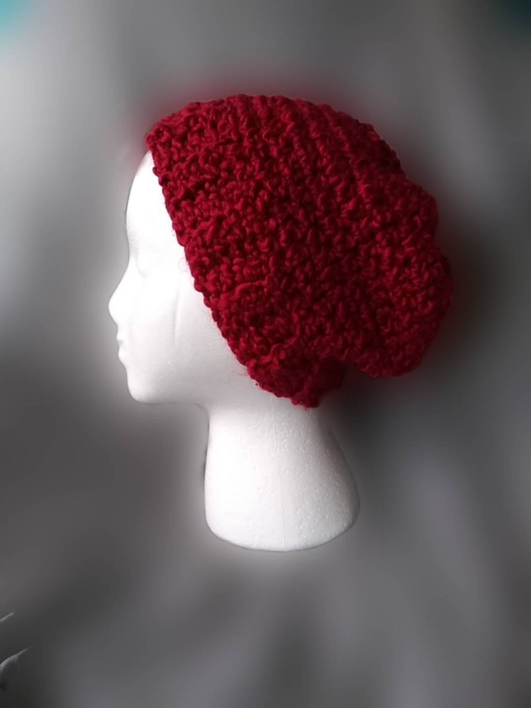 Super Soft Red Slouch Beanie, Men's and Women's Crochet Hat Custom Crochet by Half-Cracked Guru