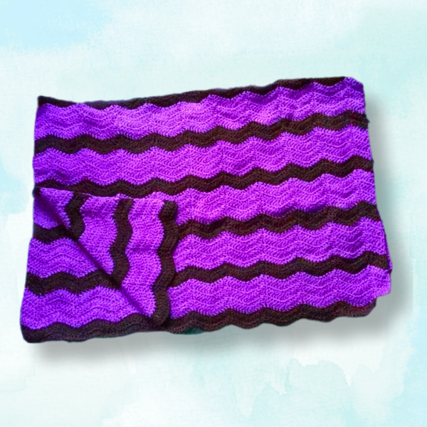 Vibrant Purple & Black Handmade Throw Cozy Home Decor, flat
