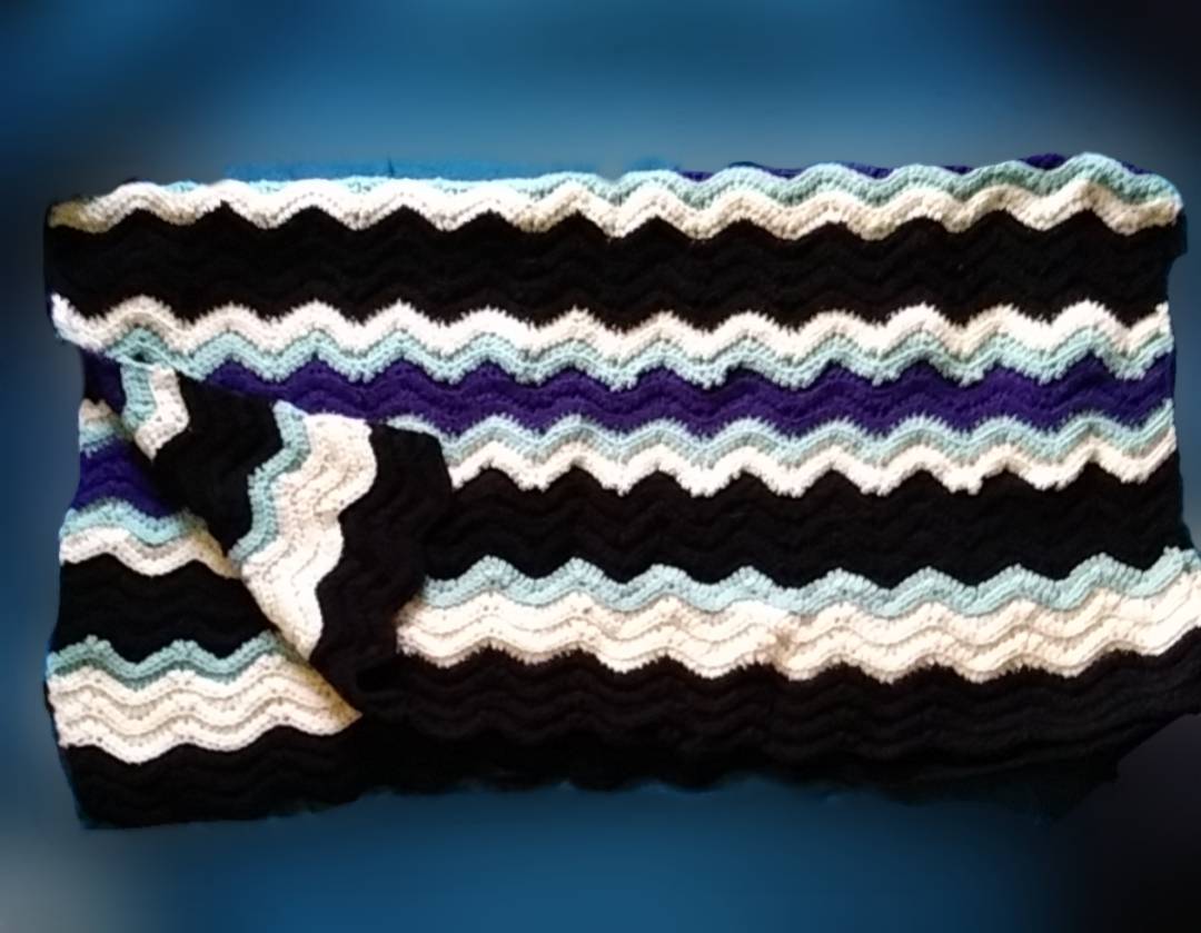 Stormy Sea Wavy Crochet Blanket, Custom Crochet by Half-Cracked Guru