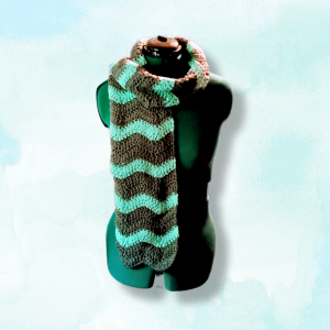 Wavy Comfort Green & Gray Oversized Winter Scarf Handmade Unisex