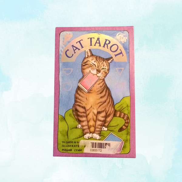 Cat Tarot by Jenna Huerta, Megan Lynn Knot, & Julia Smillie ft image - box flat lay on light background