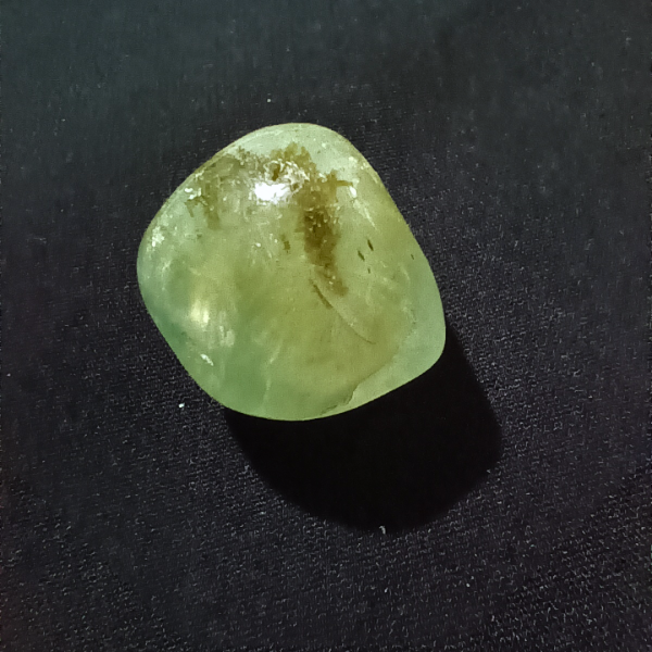 Prehnite Healing Crystal, Tumbled, 1 Stone on black background (1)