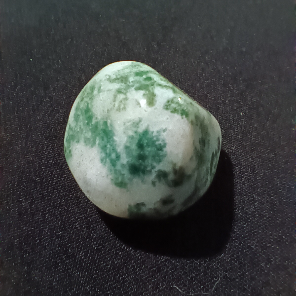 Tree Agate Healing Crystal, Tumbled, 1 Stone on black background