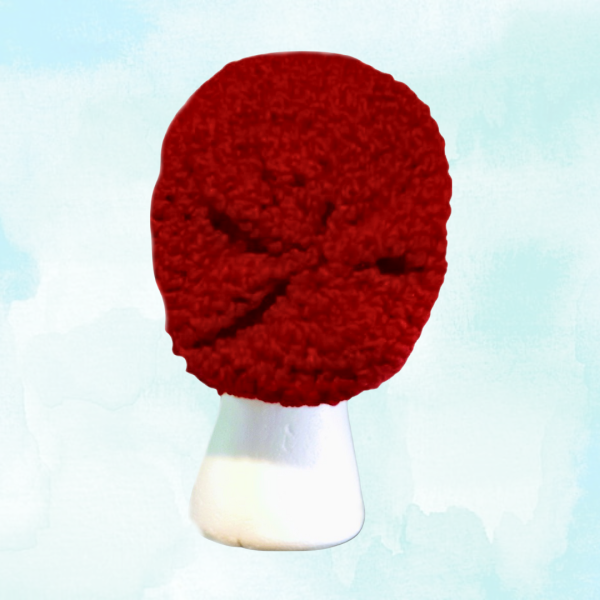 Luxurious Two Toned Red Winter Set Hand Crocheted & Sustainable, hat rear view