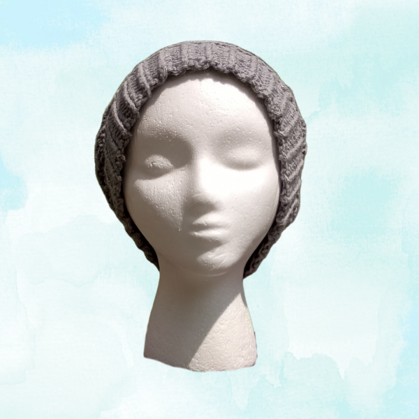 Comfy Gray Textured Slouch Beanie Handmade & Unisex, front view