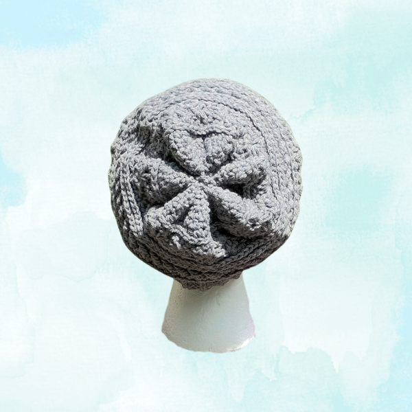 Comfy Gray Textured Slouch Beanie Handmade & Unisex, rear view