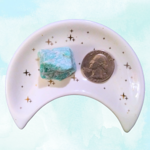 Amazonite Healing Crystal, Raw, 1 Stone in moon-shaped dish