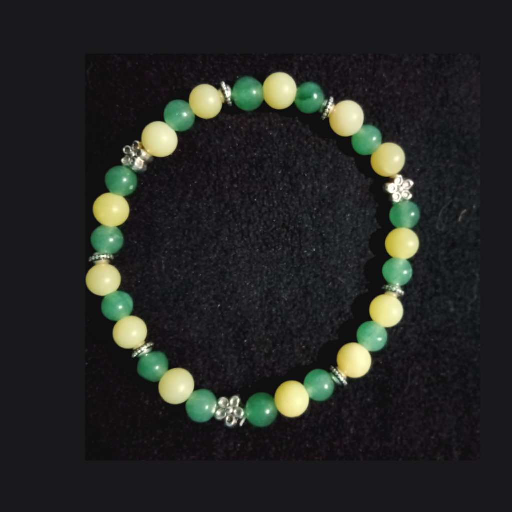 Green and yellow bracelet on a black background