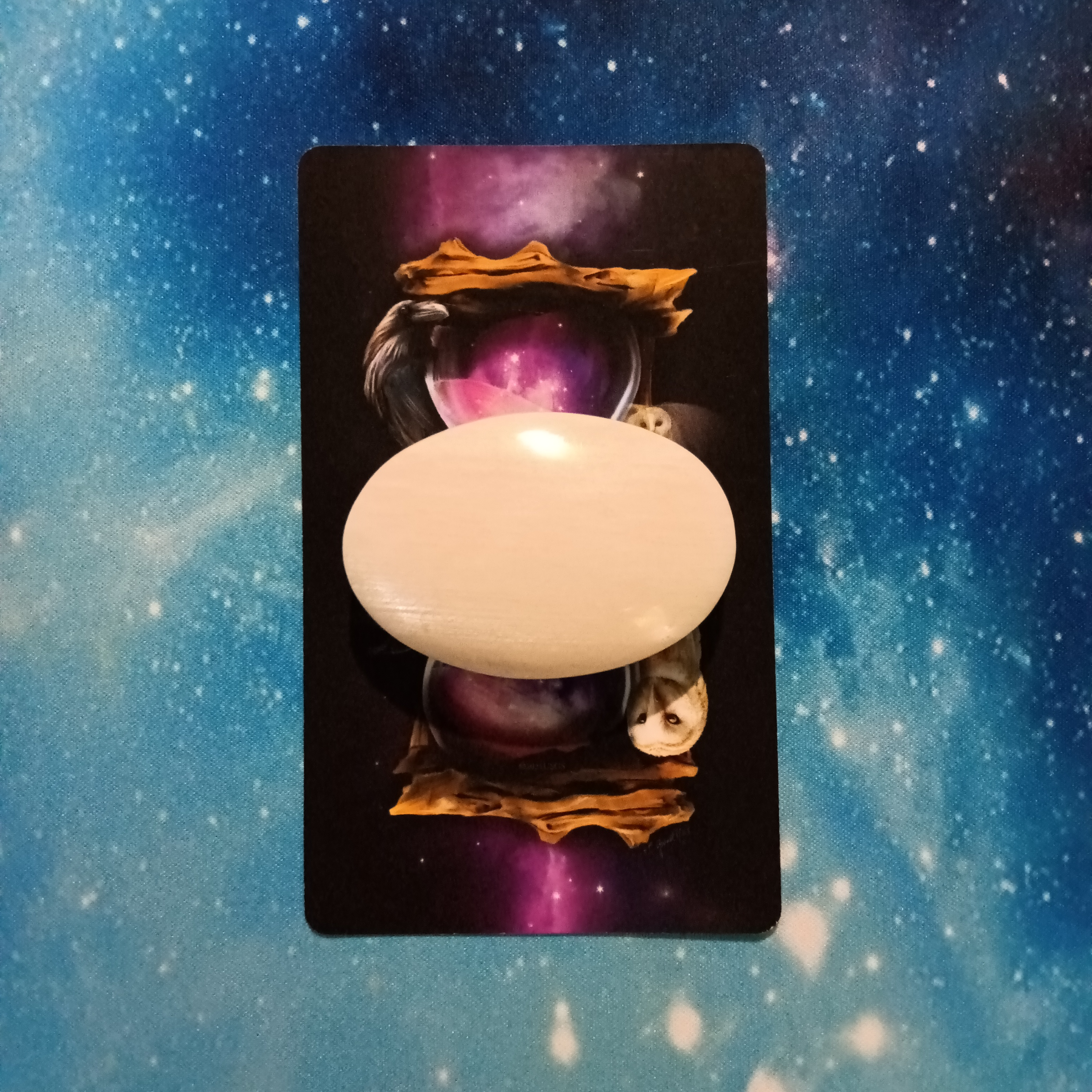 Full Moon Pick-a-Card Tarot Reading for May 2025! Witching Hour Oracle card and crystal, face down. Pile 2, Moonstone (white)