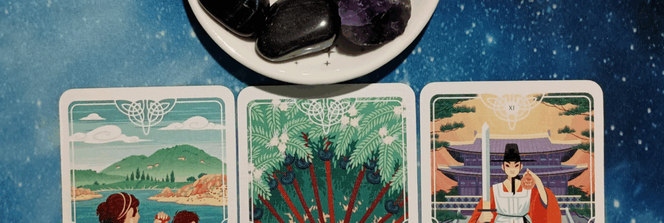 No Man Is an Island ~ A Message From the Universe, Tarot of the Divine cards and crystals on a starry blue background