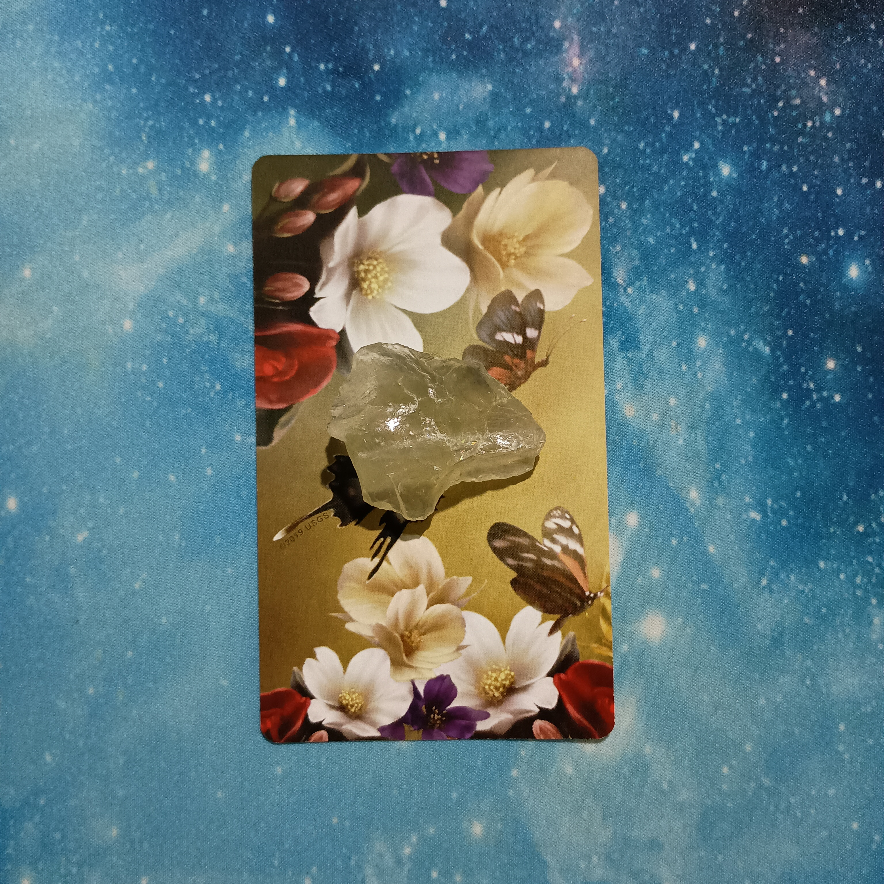 Full Moon Pick-a-Card Tarot Reading for June 2025, Pile 3, Citrine crystal on 1 Elle Qui oracle card, face down