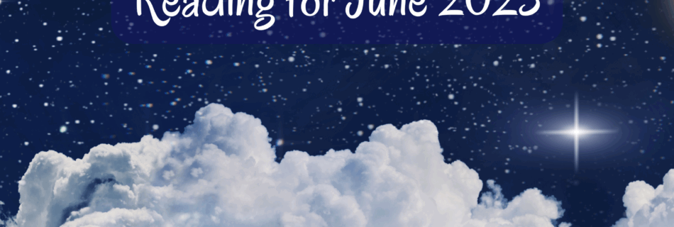 Full Moon Pick-a-Card Tarot Reading for June 2025, Title on a background of night sky with puffy clouds