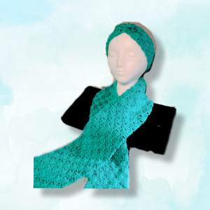 Vibrant Blue Mint Handmade Winter Set Cozy Hat, Scarf & Accessories, headband and scarf