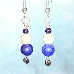 Aquatic Alignment Lapis Lazuli & Aquamarine Earrings, ft image, hanging, blue background