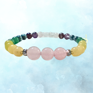 Rainbow Soul Chakra Bracelet for Balance & Alignment, ft image, side view, blue background