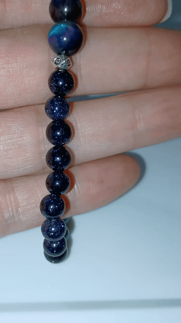 Cosmic Spark: Blue Goldstone, Malachite, Azurite, & Tiger's Eye Bracelet for Creation & Manifestation, video clip of gorgeous flash and sparkles!