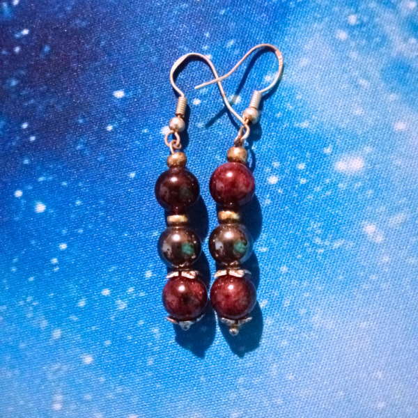 Grounded Flow: Garnet & Hematite Earrings for Stability & Change, A pair of handmade earrings featuring dark red Garnet beads and dark gray Hematite beads, with 925 silver hooks.