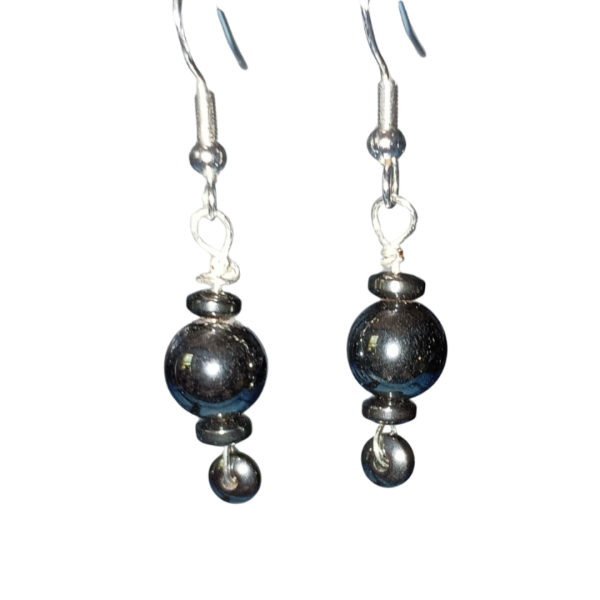 Inner Anchor Hematite Earrings for Protection and Grounding, hanging, white BKG
