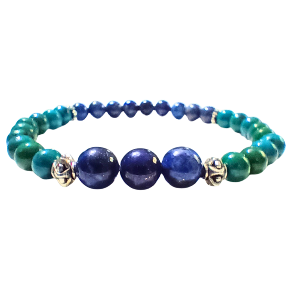 Intuitive Expression: Azurite, Malachite, Sodalite & Lapis Lazuli Bracelet, White background, side