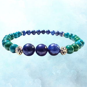 Intuitive Expression: Azurite, Malachite, Sodalite & Lapis Lazuli Bracelet, blue background, side