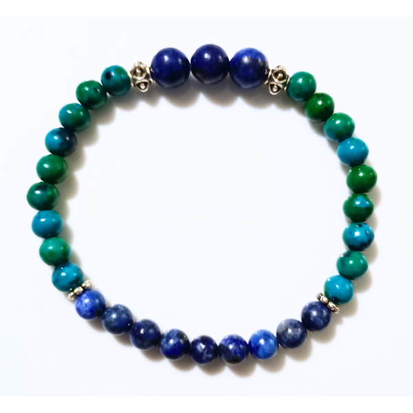 Intuitive Expression Azurite, Malachite, Sodalite & Lapis Lazuli Bracelet, Top view, white background