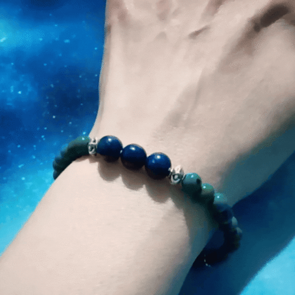 Intuitive Expression Azurite, Malachite, Sodalite & Lapis Lazuli Bracelet, video clip of bracelet on wrist