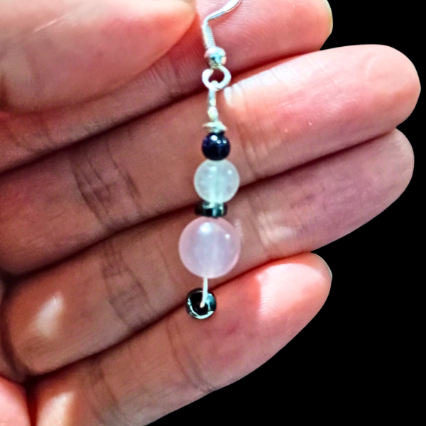 Radiant Heart: Rose Quartz & Clear Quartz Earrings - Image 2