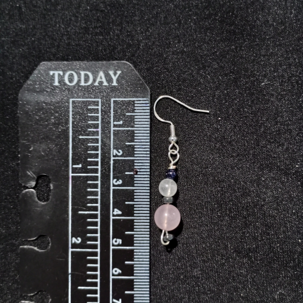 Radiant Heart Rose Quartz & Clear Quartz Earrings, ruler, black BKG