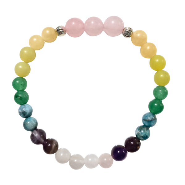 Rainbow Soul Chakra Bracelet for Balance & Alignment, top view, white background