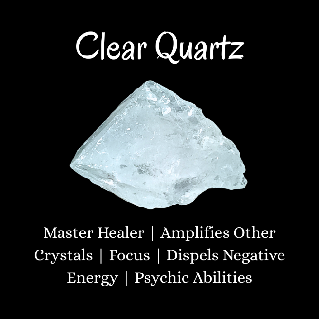 Clear Quartz properties GFX - Master Healer | Amplifies Other Crystals | Focus | Dispels Negative Energy | Psychic Abilities