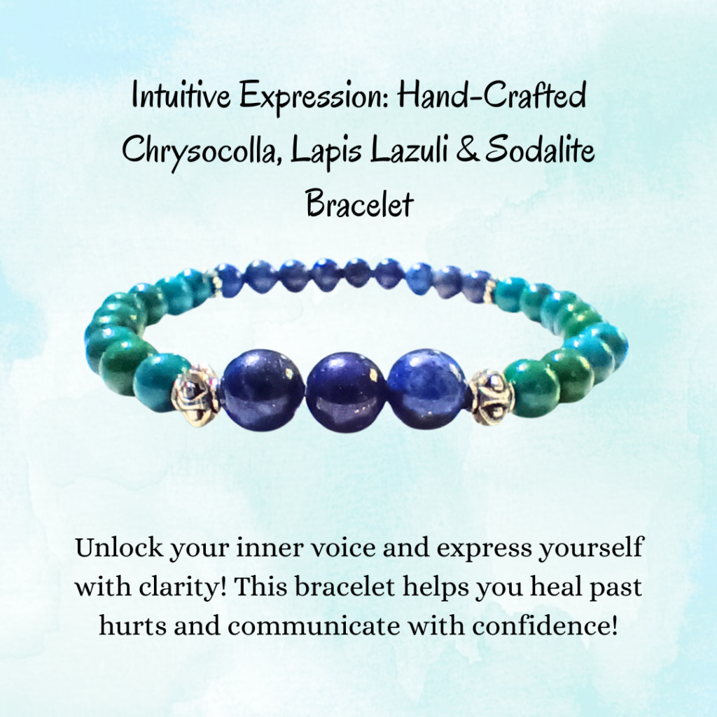 Intuitive Expression Chrysocolla, Sodalite, & Lapis Lazuli Bracelet Share Chrysocolla Sodalite Bracelet, lapis lazuli bracelet, Intuition, Communication, Throat Chakra, Third Eye Chakra, Crystal Bracelet, Handmade Bracelet, Stress Relief, Truth
