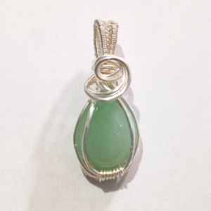 Green Quartz Hand-Wrapped Pendant: Intentional Jewelry for Protection & Prosperity, light green stone in a silver wire-wrapped setting