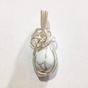 Howlite Hand-Wrapped Pendant Intentional Jewelry for Stress Relief & Patience, Front, sq