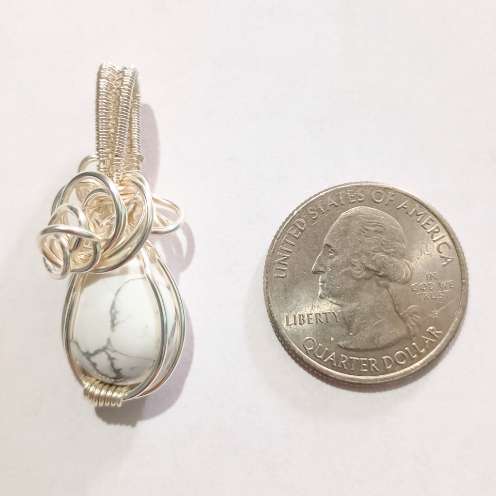Howlite Hand-Wrapped Pendant Intentional Jewelry for Stress Relief & Patience, Quarter, sq