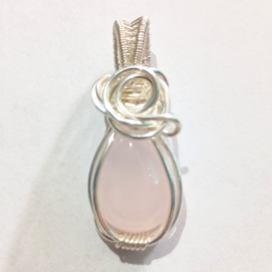 Rose Quartz Hand-Wrapped Pendant Intentional Jewelry for Self-Love & Divine Feminine, Front, White bkg, sq