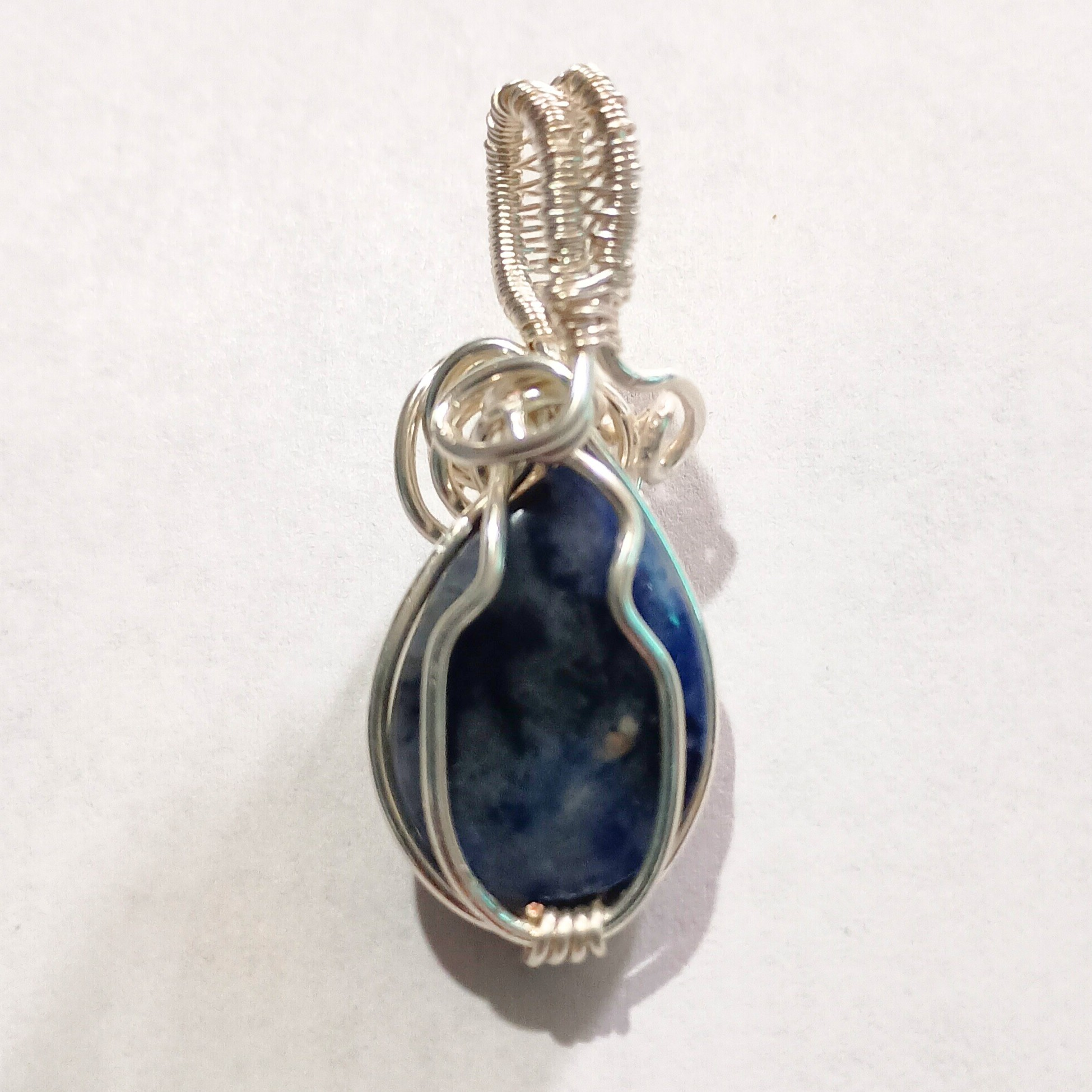 Sodalite Hand-Wrapped Pendant Intentional Jewelry for Creativity & Self-expression, Back, sq
