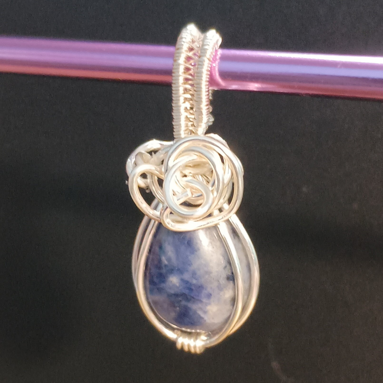 Sodalite Hand-Wrapped Pendant Intentional Jewelry for Creativity & Self-expression, Hang, sq