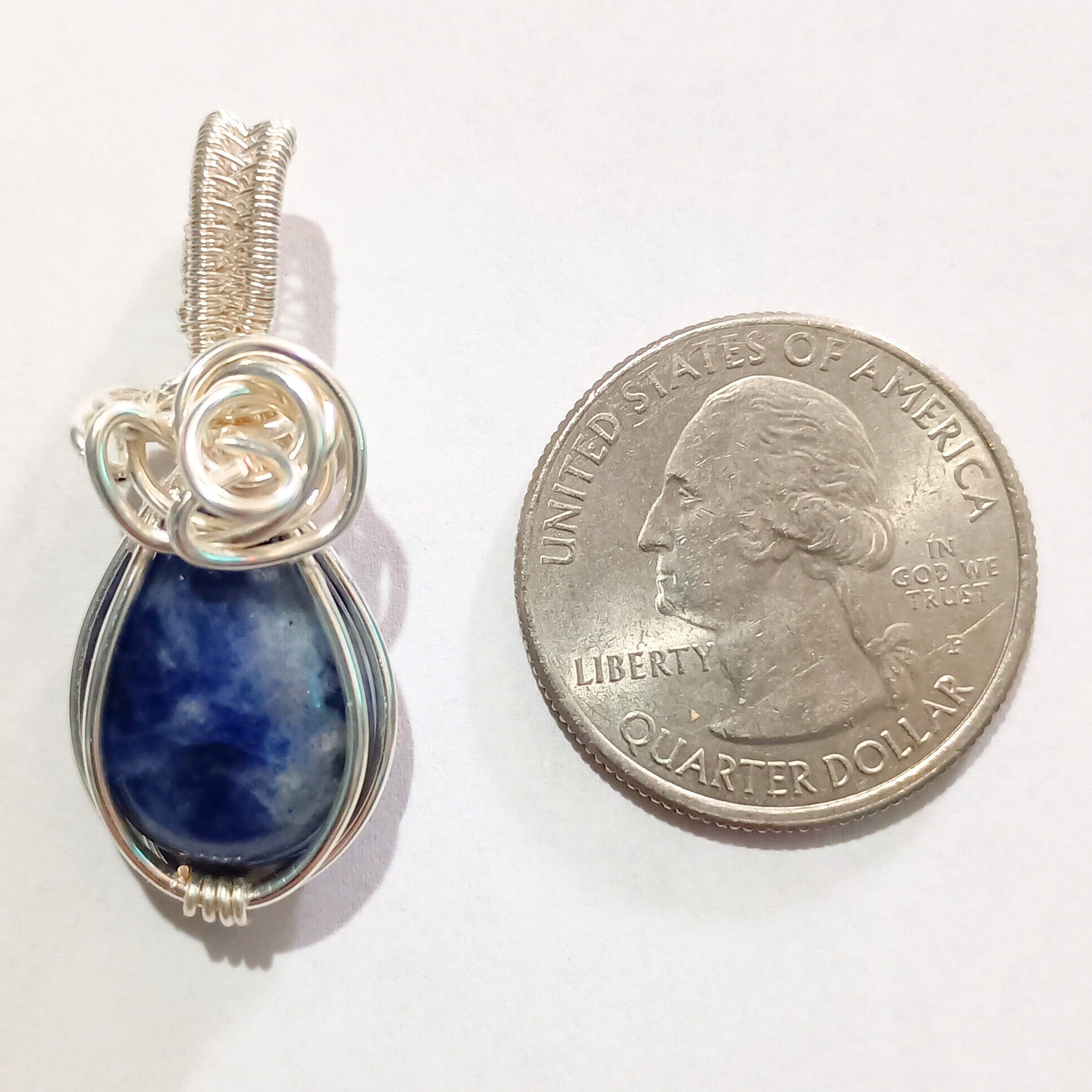 Sodalite Hand-Wrapped Pendant Intentional Jewelry for Creativity & Self-expression, Quarter, sq