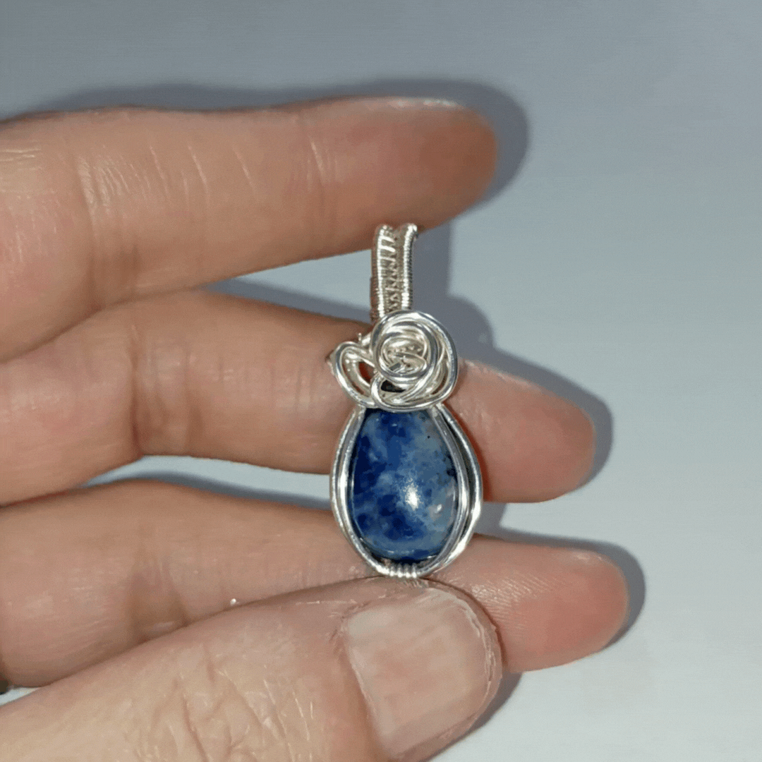 Sodalite Hand-Wrapped Pendant Intentional Jewelry for Creativity & Self-expression, video, sq